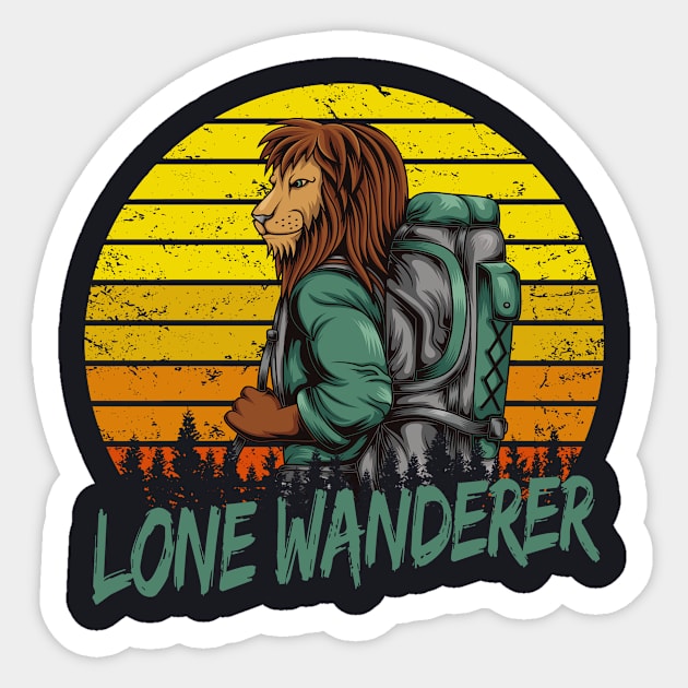 Lone Wanderer Hiking Lion Backpacking Sticker by Foxxy Merch